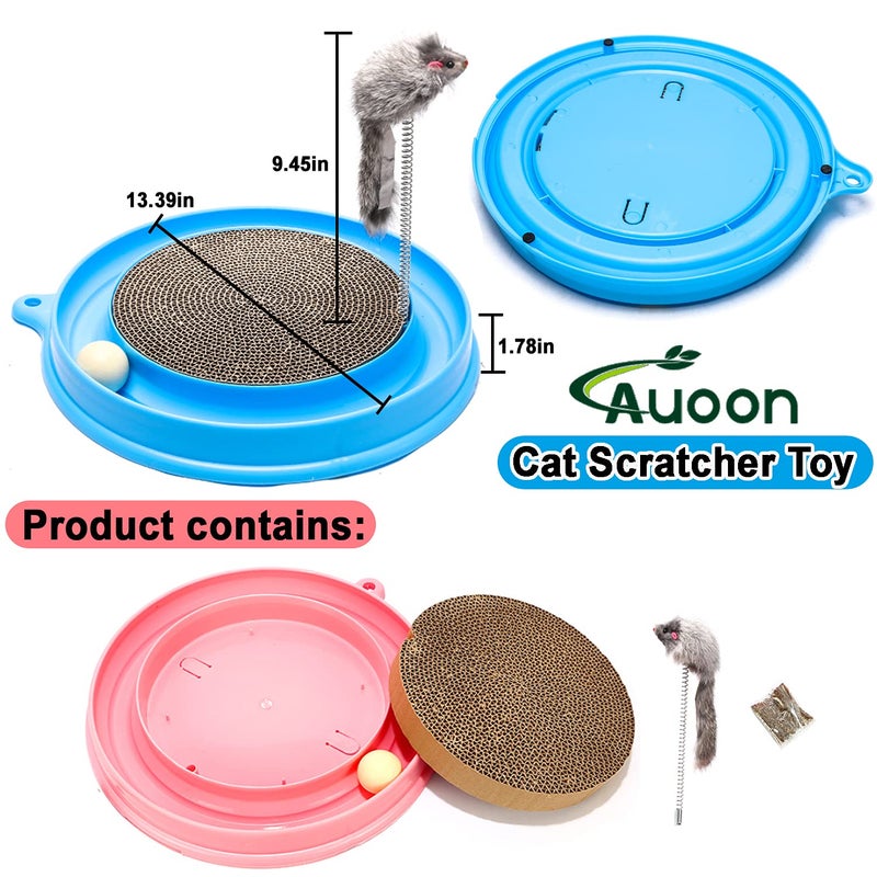 AUOON Cat Scratcher Toy - Cat Scratch Pad with Cat Toy Ball Track and Plush Mouse Toy for Indoor Cats and Kittens (Blue) - Image 3